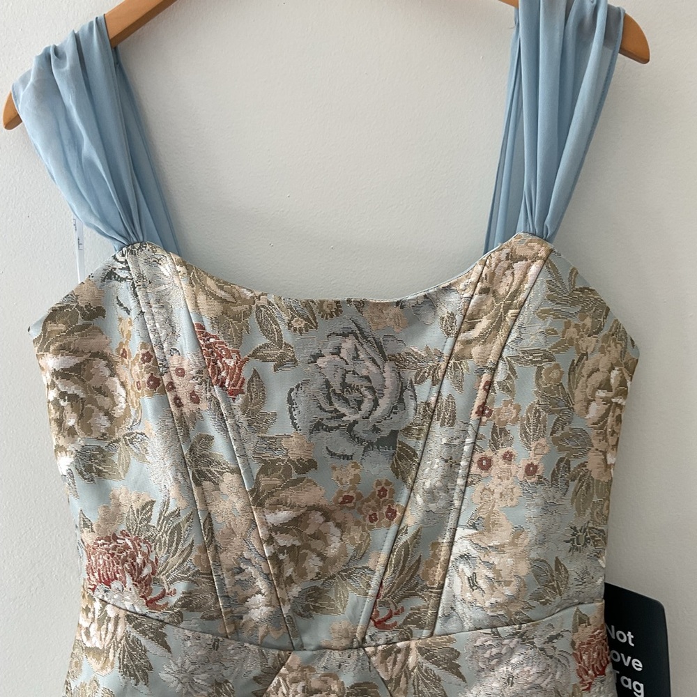 Lulus Captivating Personality Light Blue Floral Jacquard Bustier Mini Dress NWT - Picture 7 of 15